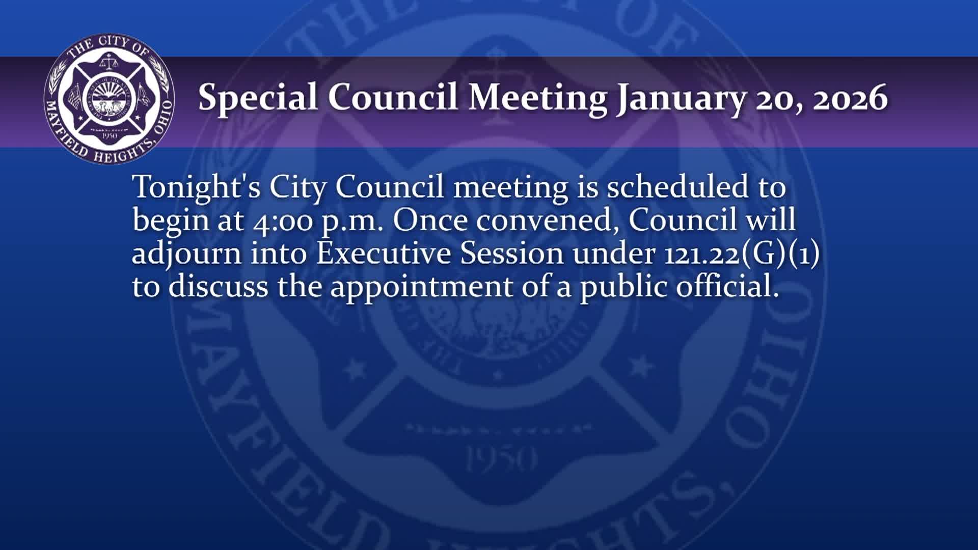 Thumbnail image for Council Meeting - 1/20/2026 4:00:00 PM